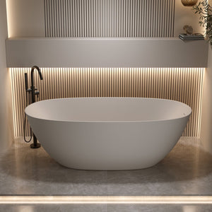 English Elm 65'' Resin Stone Freestanding Soaking Tub Ergonomic Matte White Spa Bath Beige W2753P340402