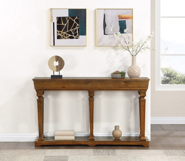 English Elm Garrison Oak Finish Console Table with Lower Display Shelf, Sturdy Synthetic Wood, Sleek Rectangular Design B2726P262784