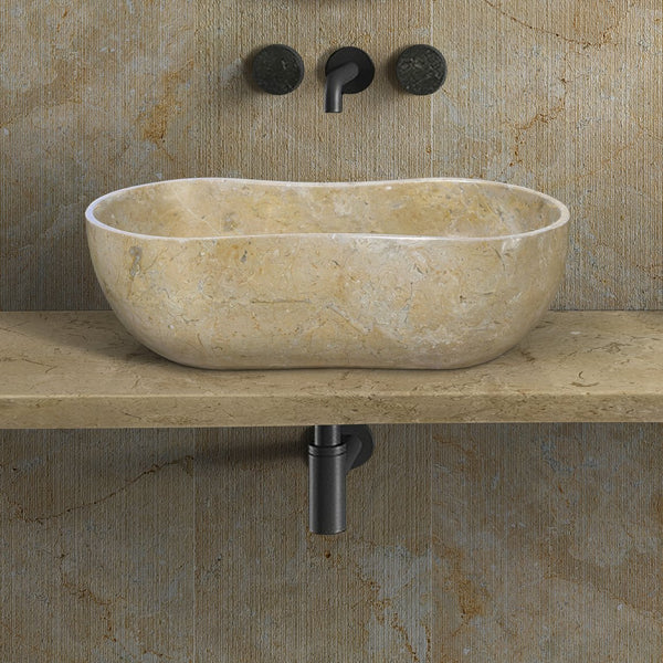 English Elm Gold Natural Marble Bathroom Vessel Sink - Polished Finish, Unique Veining, Durable & Elegant Design W1696P333268