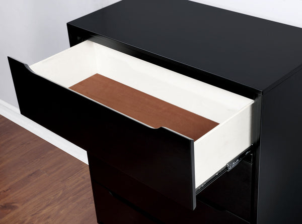 English Elm Black Mid-Century Chest 34"W x17"D x48"H – 4-Drawer Recessed Pulls, Tapered Legs, Sleek Modern Storage B2741P367988