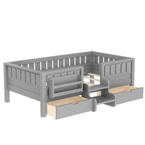 English Elm Twin Kids Storage Bed with Bookshelf Headboard Safety Staircase and Under Drawers Gray W1580P379185