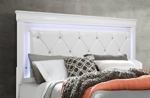 English Elm SHAKER Crystal-Tufted King Bed with LED Lighting, Padded Panel Headboard, Solid Wood/MDF Elegance White 84.25 L x 35.43 W x 7.68 H B201S00323