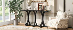 English Elm U-style Farmhouse Console Table Oak Veneer Top Curved Rubberwood Legs Entryway N711P295300B