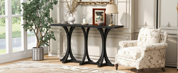 English Elm U-style Farmhouse Console Table Oak Veneer Top Curved Rubberwood Legs Entryway N711P295300B