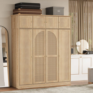 English Elm 70.87"tall Rattan Door Armoire Freestanding Wardrobe with Adjustable Shelves Hanging Rod Natural W757S00054