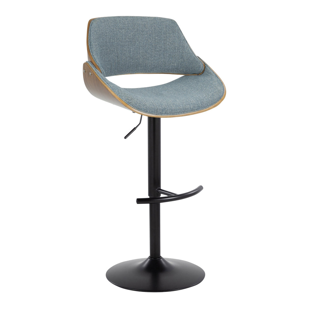 English Elm Fabrizzi Mid-Century Adjustable Barstool Set of 2 with Walnut Seat, Black Steel Base, Swivel Comfort Blue B202S00841