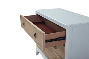 English Elm King Sand 6-Piece Panel Bedroom Set with Cedar/Felt Lined Drawers, USB Nightstand & Cane Accents B2699S00056