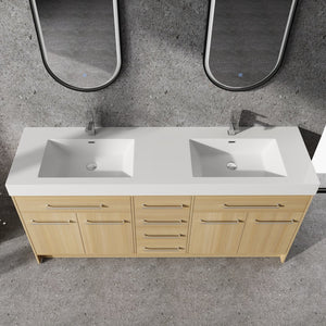 English Elm 72" Freestanding Bathroom Vanity with Double Resin Sink, Original Oak Finish, 4 Doors & 6 Drawers, Soft-Close W1972P315234
