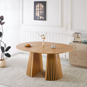 English Elm 1+4,5pieces Mid-century Dining Set Mdf Top Metal Pedestal Base Seats Six Modern Kitchen Brown W3766S00006