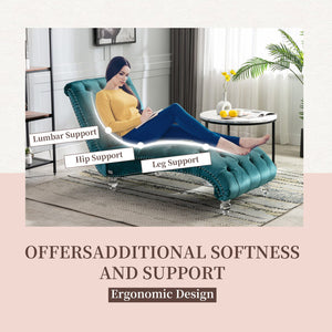 English Elm Velvet Curved Chaise Lounge Sofa with Button-Tufted Upholstery, Foam Seat, Acrylic Legs, Stylish Relaxation Teal W39538678