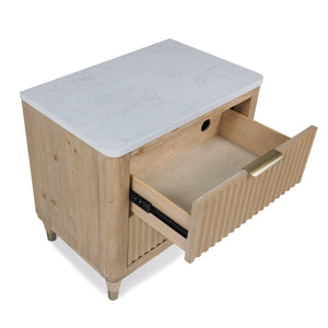 English Elm Modern Stone Top Wood Nightstand with Brass Hardware Two Drawer Bedroom Storage B2741P429140