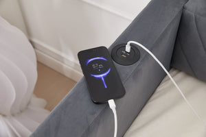 English Elm Twin Velvet Upholstered Daybed with Trundle, V-Pattern Backrest, USB Port, Side Pockets, Sturdy Design Grey W1361S00040