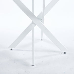 English Elm Dining Table Square Tempered Glass Top Cross Metal Base Modern Space Saving Design W234P235263