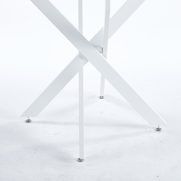 English Elm Dining Table Square Tempered Glass Top Cross Metal Base Modern Space Saving Design W234P235263