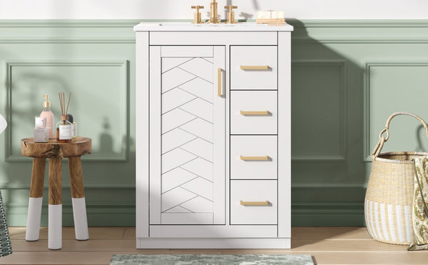 English Elm 24" Modern Bathroom Vanity With Integrated Sink, Soft-Close Drawers, Stylish Gold Hardware Finish N710P341038K