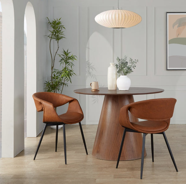 English Elm Upholstered Faux Leather Dining Chair Set with Black Metal Legs for Modern Interiors Camel B202S02101