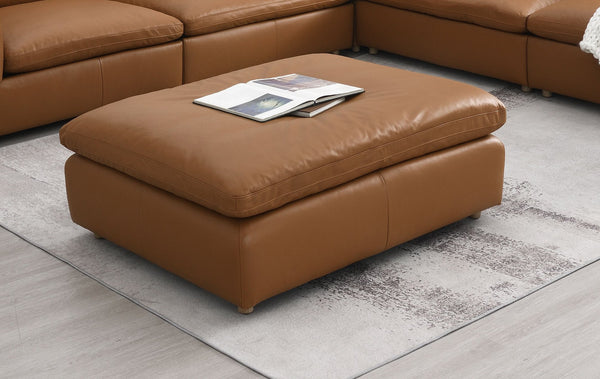 English Elm Brighton Brown Top Grain Leather Modular Ottoman with Plush Cushions, Wooden Frame & Removable Seats B2726P241751