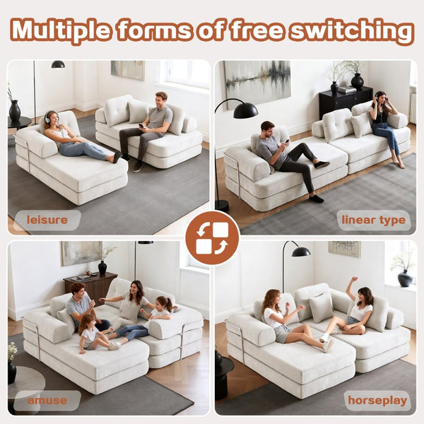 English Elm 104" Boneless Chenille Sectional Sofa with Chaise Deep Memory Foam Seats Living Room Light Grey W3565S00022