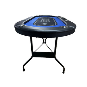 English Elm Ino Design Foldable Oval Poker Table Felt Surface Faux Leather Rails Seats Eight Players Blue W2748P412995