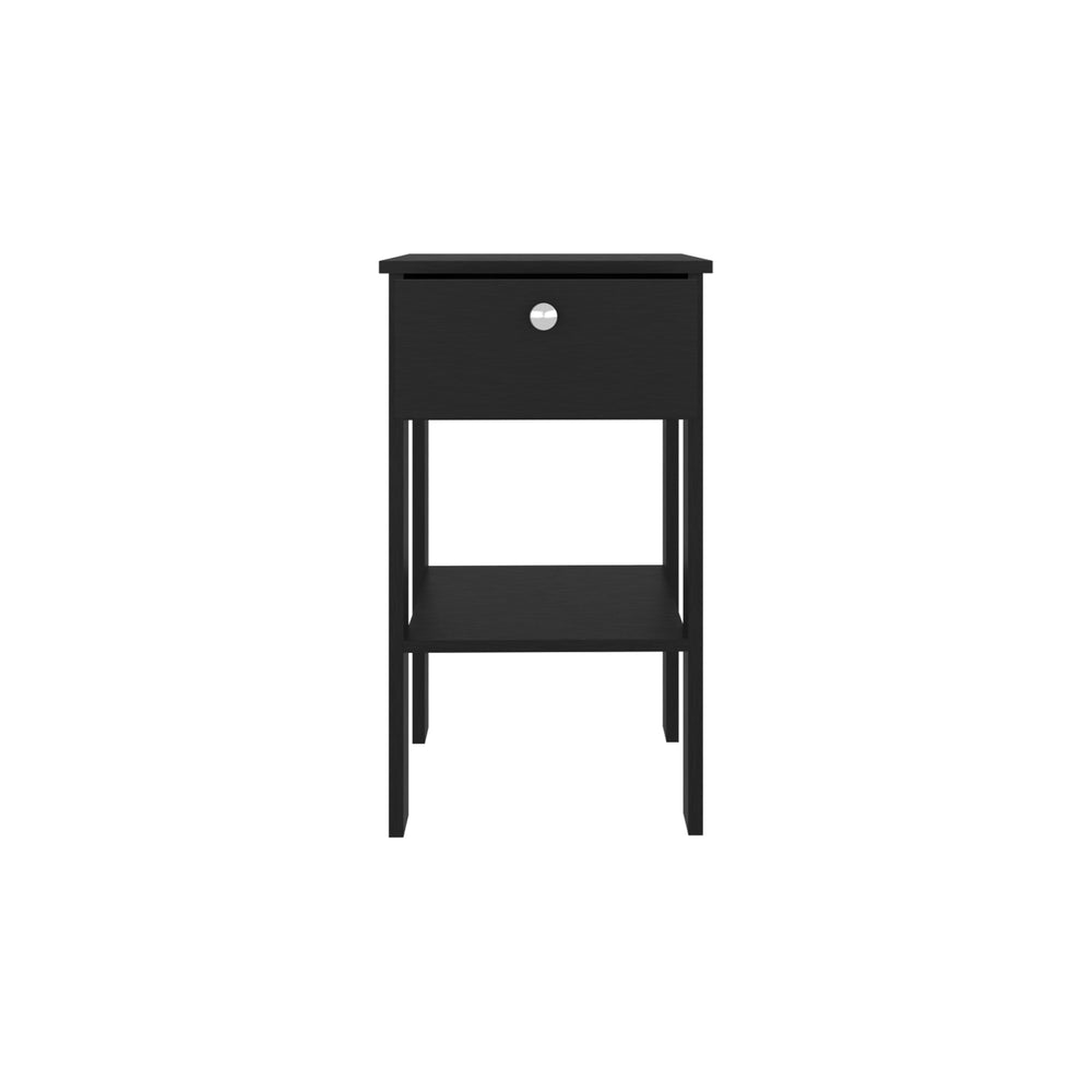 English Elm Nightstand, Black Wenge Engineered Wood with 1 Drawer & Open Shelf, Compact Elevated Design for Small Spaces B097P369428