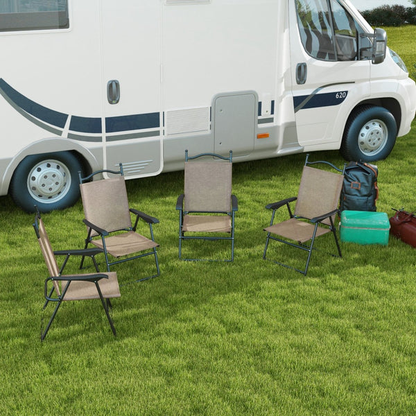 English Elm Outsunny Folding Patio Chairs Set Of 4 - Comfortable, Portable Camping Chairs With Armrests & Cup Holders W2225P174091-GIGA