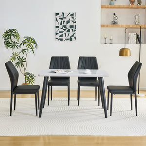 English Elm Table and Chair Set Modern Marble Glass Top Dining with 4 Ergonomic Pu Seats W1151S04630