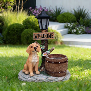 English Elm Labrador Solar Garden Statue with Led Glow and Built-in Succulent Planter Basin W5398P464237