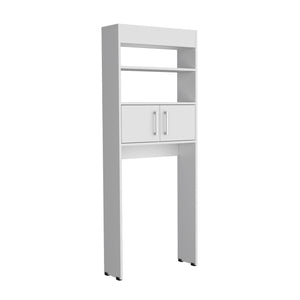 English Elm Over The Toilet Cabinet 63" H White Engineered Wood, Slim 24.56"W x 8"D, Two Shelves, Double Door B097P296806