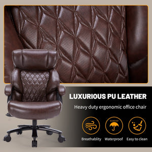 English Elm 600lbs Capacity Executive Office Chair Wide Seat Pu Leather High Back with Lumbar Support Brown W5201P418311