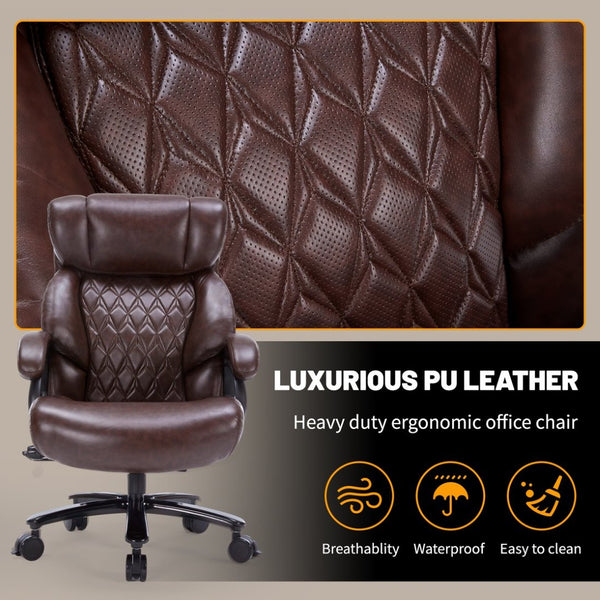 English Elm 600lbs Capacity Executive Office Chair Wide Seat Pu Leather High Back with Lumbar Support Brown W5201P418311