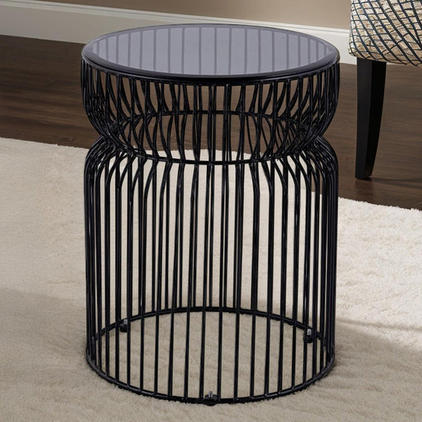 English Elm ET901 Sleek Contemporary Metal Frame End Table with Tinted Tempered Glass Top, 21" Height, Modern Accent Black B009P306197