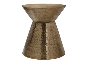 English Elm Accent Drum End Table with Hammered Metal Finish — 22" Handcrafted Cone Shape for Chic Living Spaces Copper 23 L x 23 W x 19 H B2710P219459