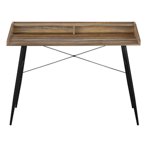 English Elm Computer Desk With Hutch – Modern Farmhouse Style, Brown Laminate Top & Black Metal Base, 48” Long B2710P219824