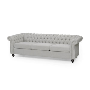 English Elm Christopher Knight Home® - 3 Seater Chesterfield Sofa with Button Tufted Diamond Stitch, Nailhead Accents & Scrolled Arms - Low Profile Grey N771P262584D