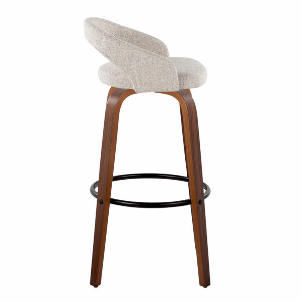English Elm Fixed-height Swivel Barstools Walnut Bentwood Legs Oat Fabric Kitchen Island Set B202S01854