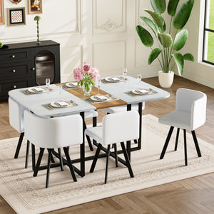 English Elm 7-piece Rectangular Dining Set Seats 6 with Faux Leather Chairs and Melamine Top White,Wood W3875S00132