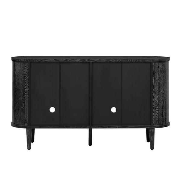 English Elm TREXM Modern Farmhouse Sideboard Cabinet with Fluted Panels, Tempered Glass Doors & Adjustable Shelves Black N715P264923B