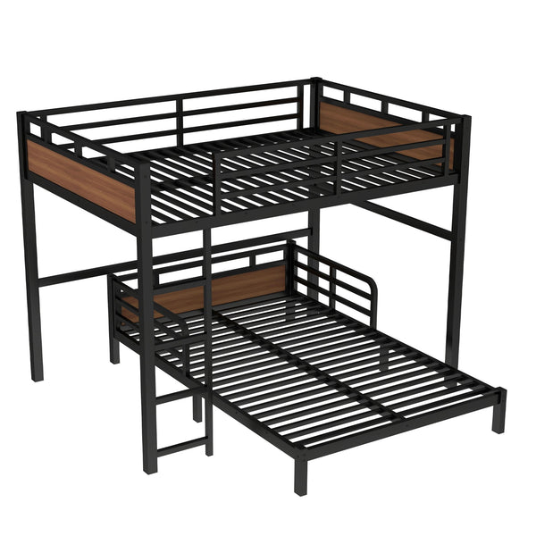 English Elm Full Metal Bunk Bed With Walnut Finish - Versatile Loft Style, Sturdy Design, Easy Assembly, Space-Saving W1580S00227