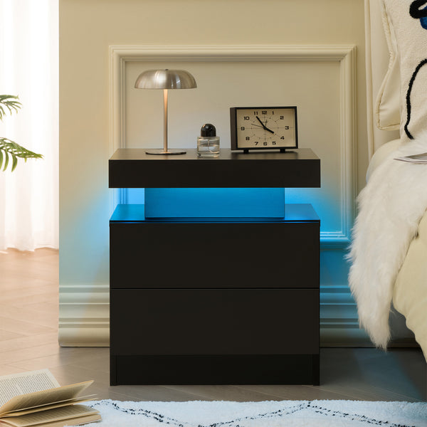 English Elm Nightstand LED Bedside Table with Adjustable Multi-Color Lights, Sleek Modern End Table for Bedroom Black 22.83 L x 16.93 W x 7.68 H W2178138725