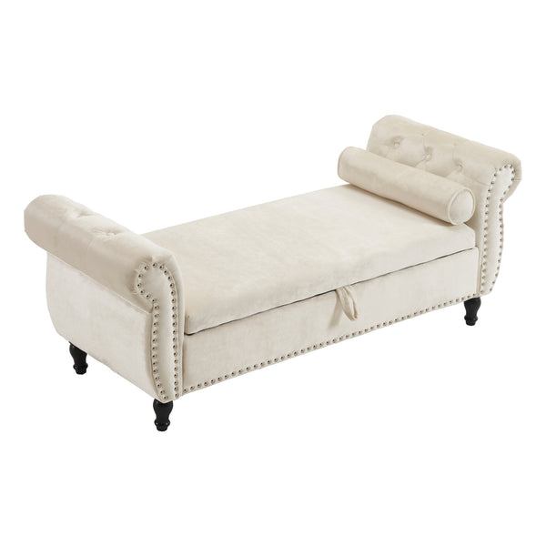 English Elm Christopher Knight Home® - Velvet Luxe Storage Ottoman Bench with Nailhead Trim and Plush Cushion — Durable, Spacious Seating Beige N769P186110B