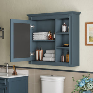 English Elm 30'' Modern Medicine Cabinet with Mirror and Adjustable Shelves, MDF Wall-Mounted Bathroom Storage Solution Blue N710P192495M