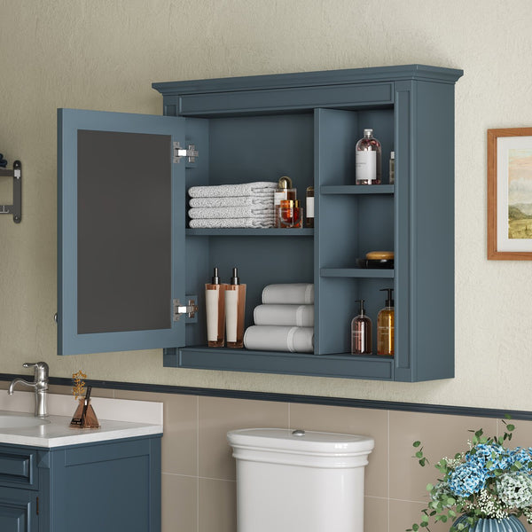 English Elm 30'' Modern Medicine Cabinet with Mirror and Adjustable Shelves, MDF Wall-Mounted Bathroom Storage Solution Blue N710P192495M