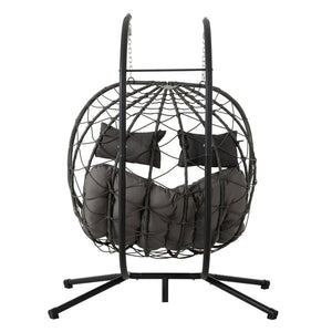 English Elm 2 Person Wicker Hanging Egg Chair with Freestanding Stand Outdoor Patio Swing Seat Gray W1703P444363