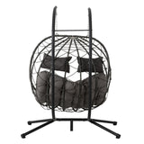 English Elm 2 Persons Egg Chair With Stand Indoor Outdoor Swing Chair Patio Wicker Hanging Egg Chair Hanging Basket Chair With Stand For Bedroom Living Room Balcony