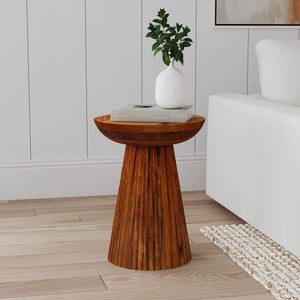 English Elm Waters Wild Honey Round Mango Wood Accent Side Table with Scalloped Pedestal, Warm Grain Finish B062P299886