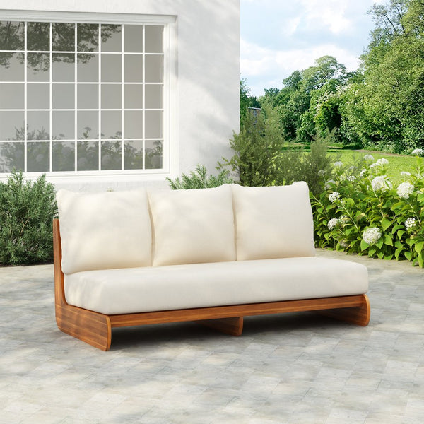English Elm Christopher Knight Home® - Outdoor Acacia Lazy 3 Seater sofa with water‑repellent cushions, 8" thick seats, durable acacia frame Teak+ Beige N773P302635B