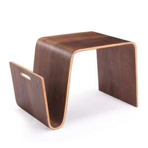 English Elm Brookside End Table with Curved Magazine Shelf & Cut-Out Handle, Plywood Veneer, Fully Assembled Walnut B365P398078