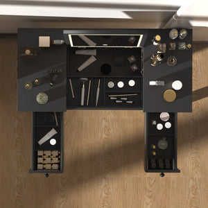 English Elm Multifunctional Vanity Desk with Flip-Top Mirror, 3-Level LED Lighting, Ample Storage for Small Spaces Black W760P152315