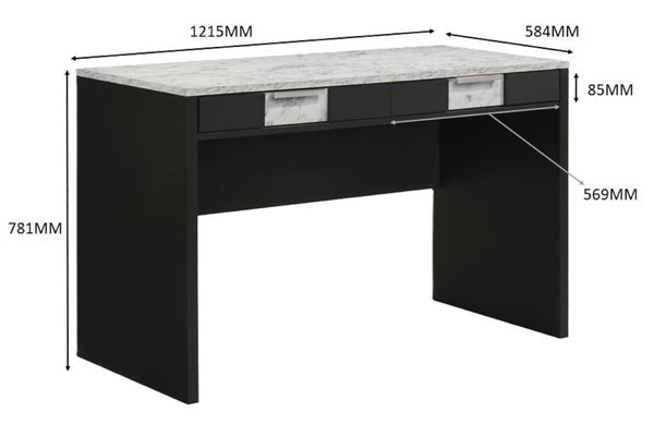 English Elm 1pc Modern Desk Elegance with Marble-Look Top and Sturdy Base, Spacious Workstation with Two Drawers for Organized Home Office Black,White 25.7 L x 51.1 W x 10.8 H B011P378476