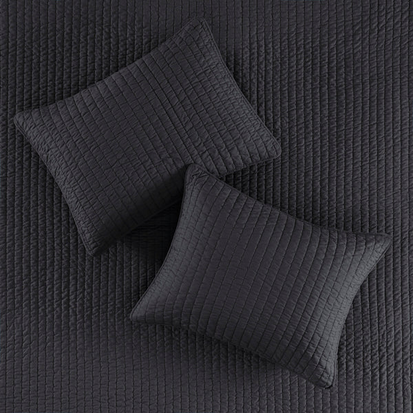 English Elm 3 Piece Keaton Reversible Quilt Set Black King/Cal King - Microfiber Brushed, Antimicrobial, Farmhouse Style Bedding B035129042